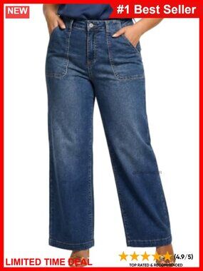 Plus Size Wide Leg High Rise Jeans Stretch Denim Pants